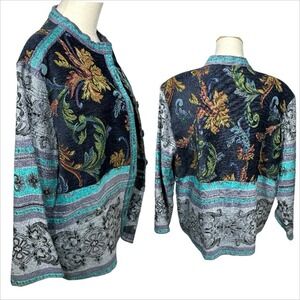 Vtg 90s Y2K Womens Tapestry Jacket Sz 16 Boho Indie Artsy Floral Embroidered